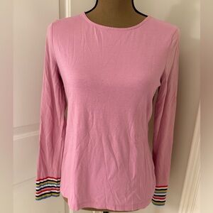 Boden Supersoft Crew Neck Top Orchid Pink Multi Cuff Stripe